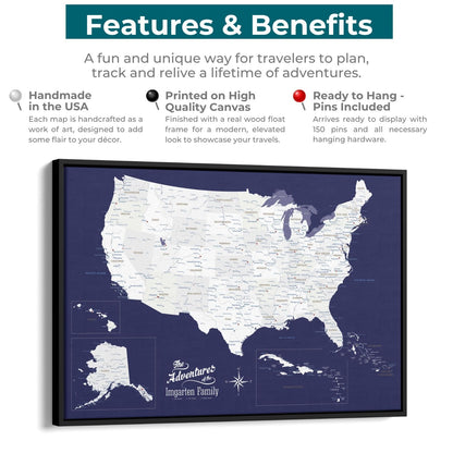 Canvas - Navy Explorers USA and Caribbean Travel Map