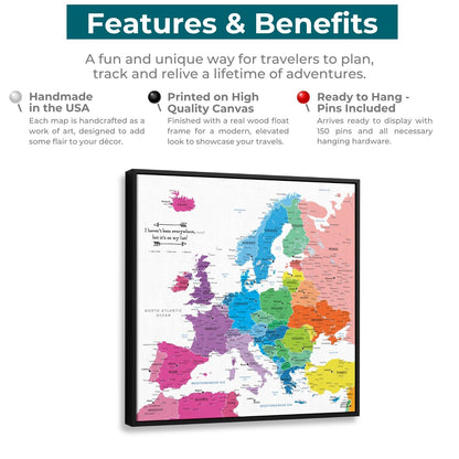 Canvas - Colorful Europe Travel Map with Pins - Square