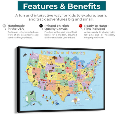Canvas - Kids USA Travel Map with pins