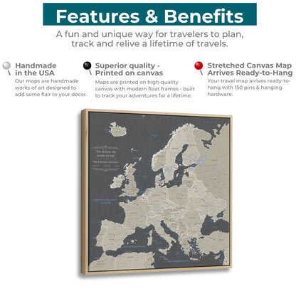 Canvas - Earth Toned Europe Travel Map with Pins - Square