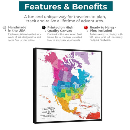 Canvas - Colorful North America Travel Map with Pins
