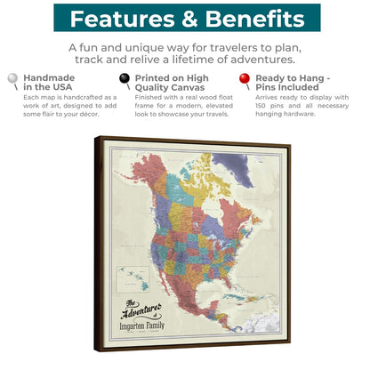 Canvas - Tan Ocean North America Travel Map with Pins