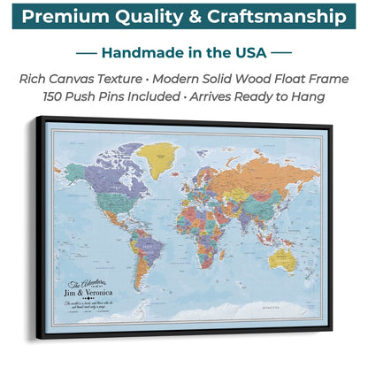 Canvas - Blue Oceans World Travel Map with pins