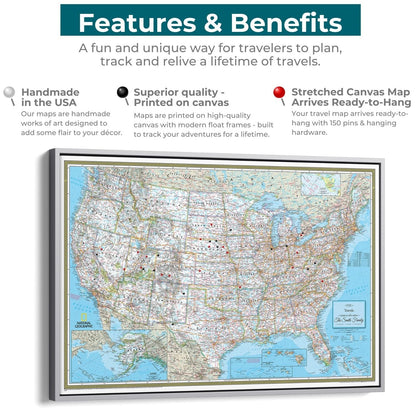 Canvas - Classic USA Travel Pin Map