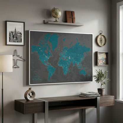 Canvas - Midnight Dream World Travel Map with pins