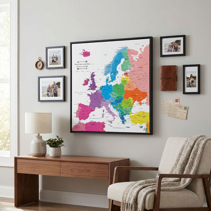 Canvas - Colorful Europe Travel Map with Pins - Square