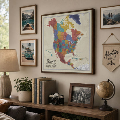 Canvas - Tan Ocean North America Travel Map with Pins
