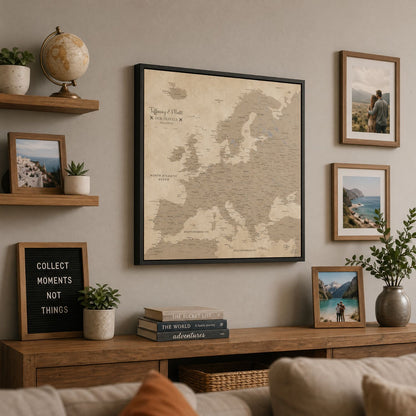 Canvas - Vintage Europe Travel Map with Pins - Square