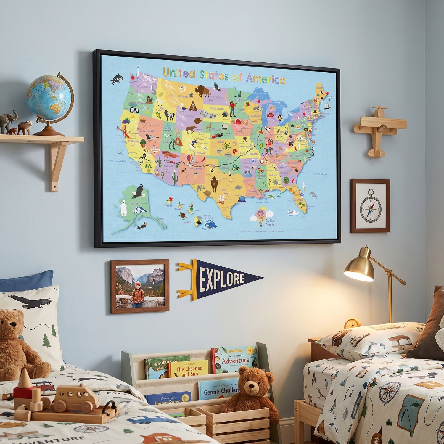 Canvas - Kids USA Travel Map with pins