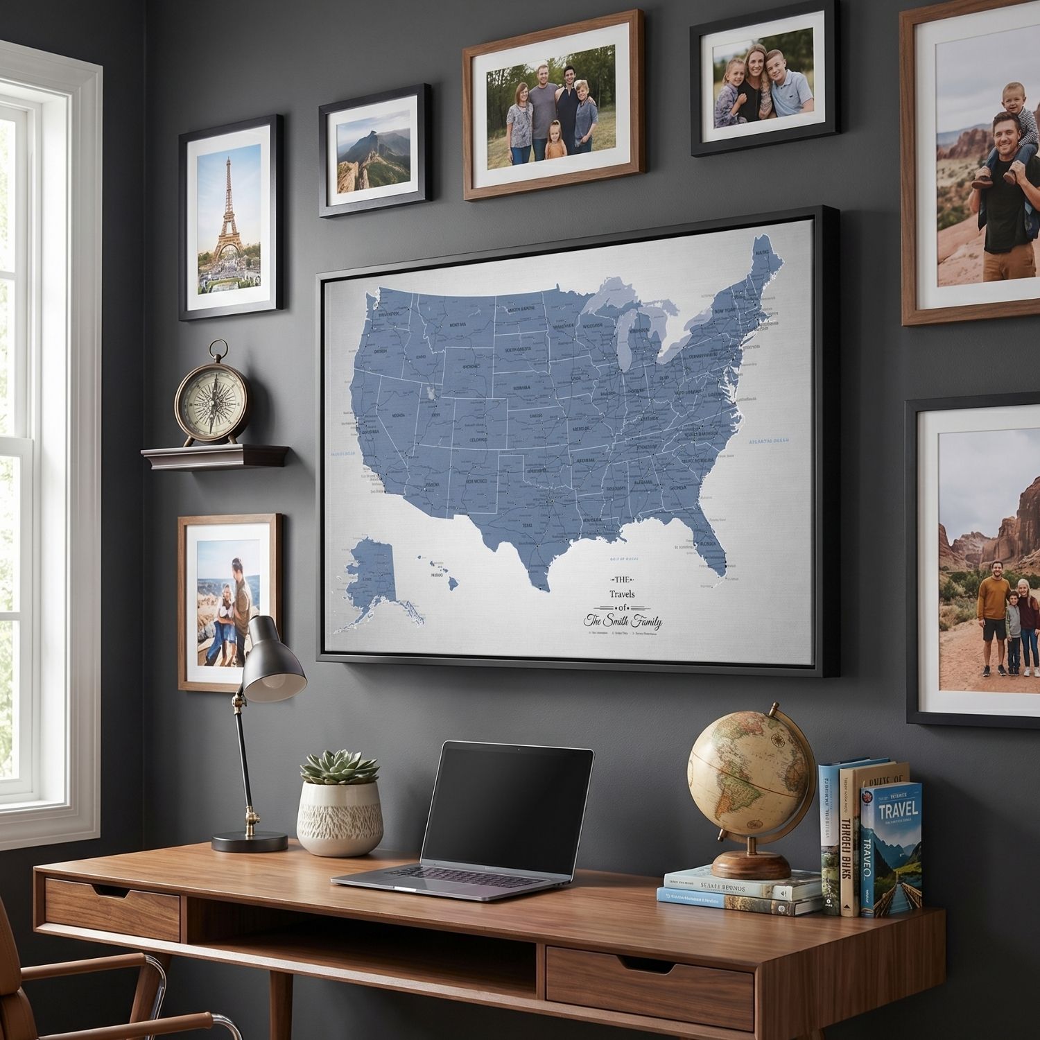 Canvas - Blue Ice USA Push Pin Travel Map with pins