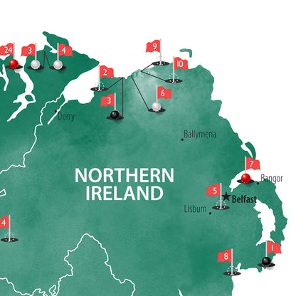 Canvas - Ireland Golf Courses Travel Map with Pins