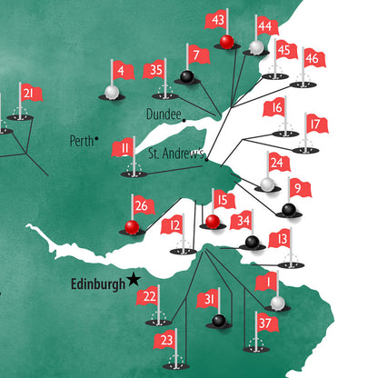 Gallery Wrapped - Scotland Golf Courses Travel Map with Pins