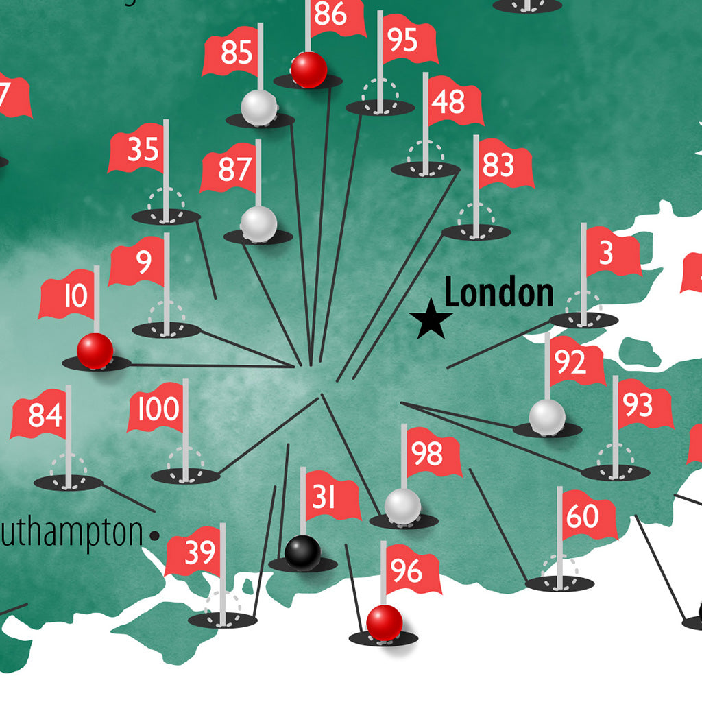 Gallery Wrapped - The UK and Ireland Golf Courses Travel Map with Pins