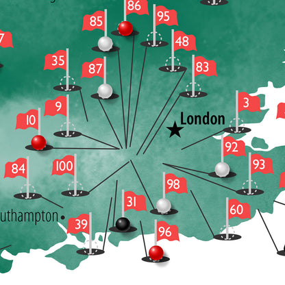 Gallery Wrapped - The UK and Ireland Golf Courses Travel Map with Pins