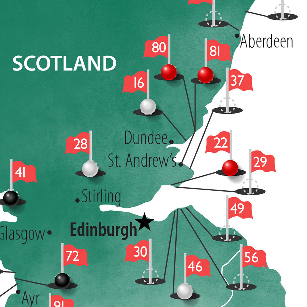 Gallery Wrapped - The UK and Ireland Golf Courses Travel Map with Pins