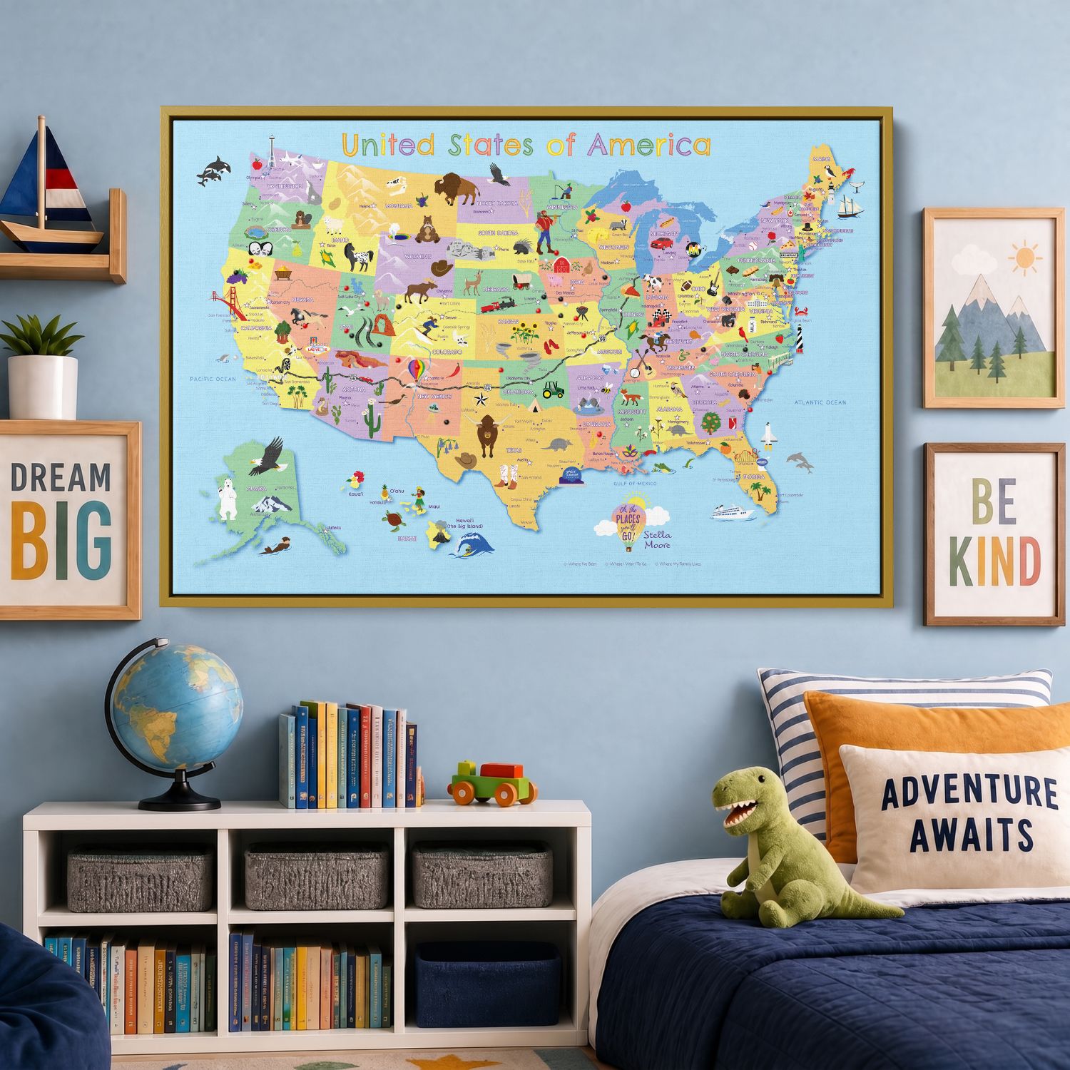 Canvas - Kids USA Travel Map with pins