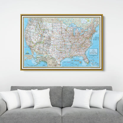 Canvas - Classic USA Travel Pin Map