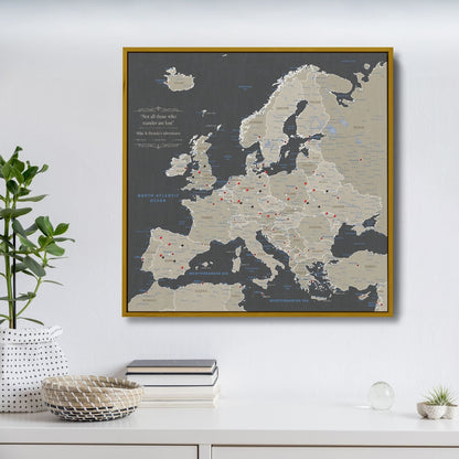 Canvas - Earth Toned Europe Travel Map with Pins - Square