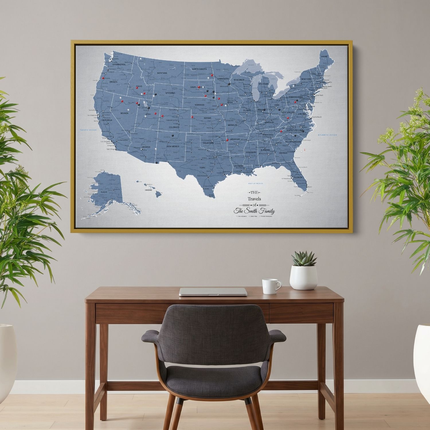 Canvas - Blue Ice USA Push Pin Travel Map with pins
