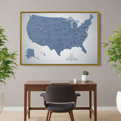 Canvas - Blue Ice USA Push Pin Travel Map with pins