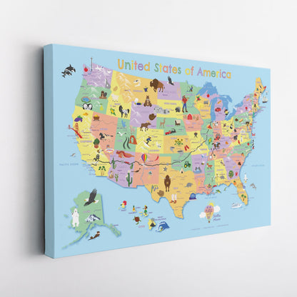 Gallery Wrapped - Kids USA Travel Map with pins