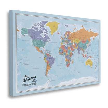 Gallery Wrapped - Blue Oceans World Travel Map with pins