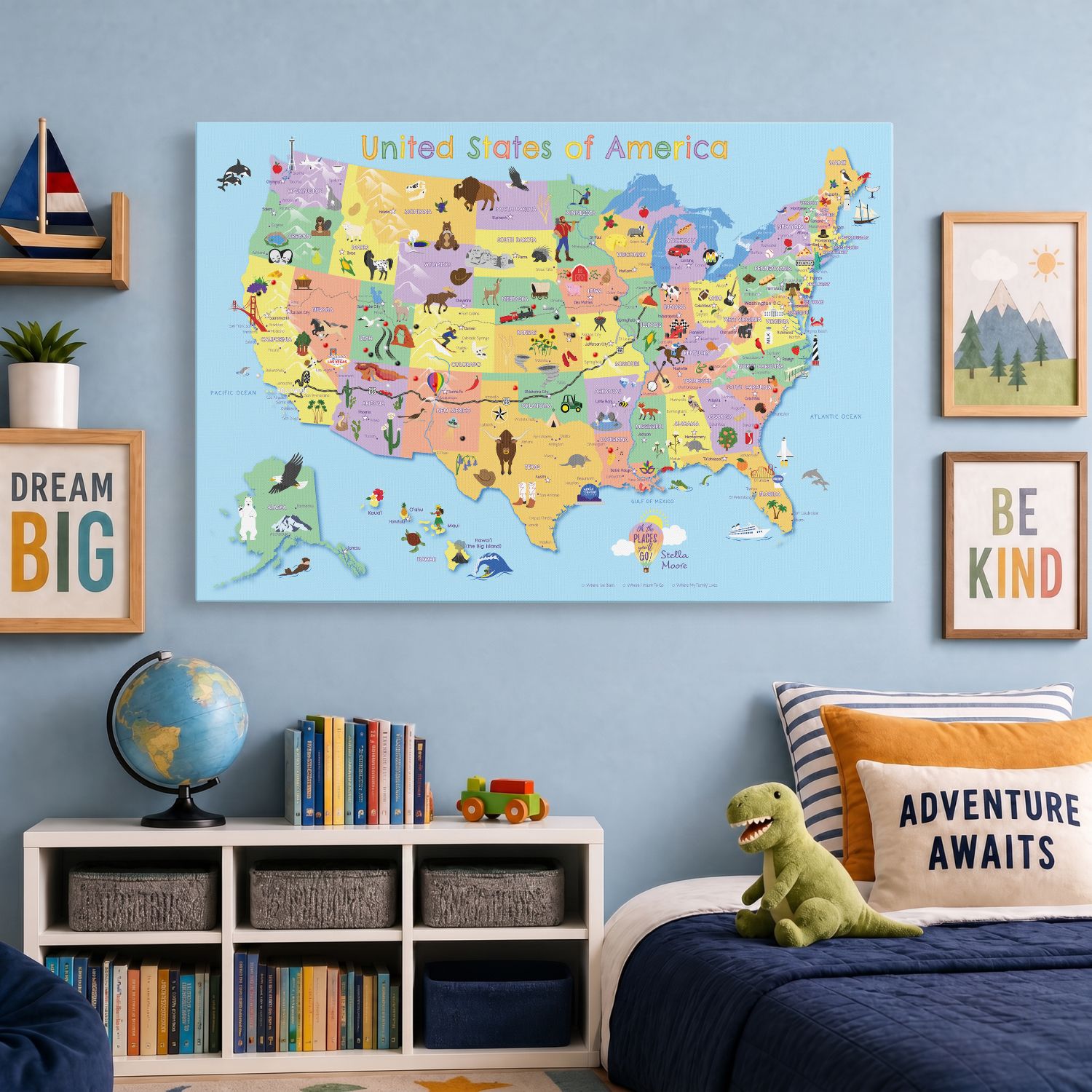 Gallery Wrapped - Kids USA Travel Map with pins