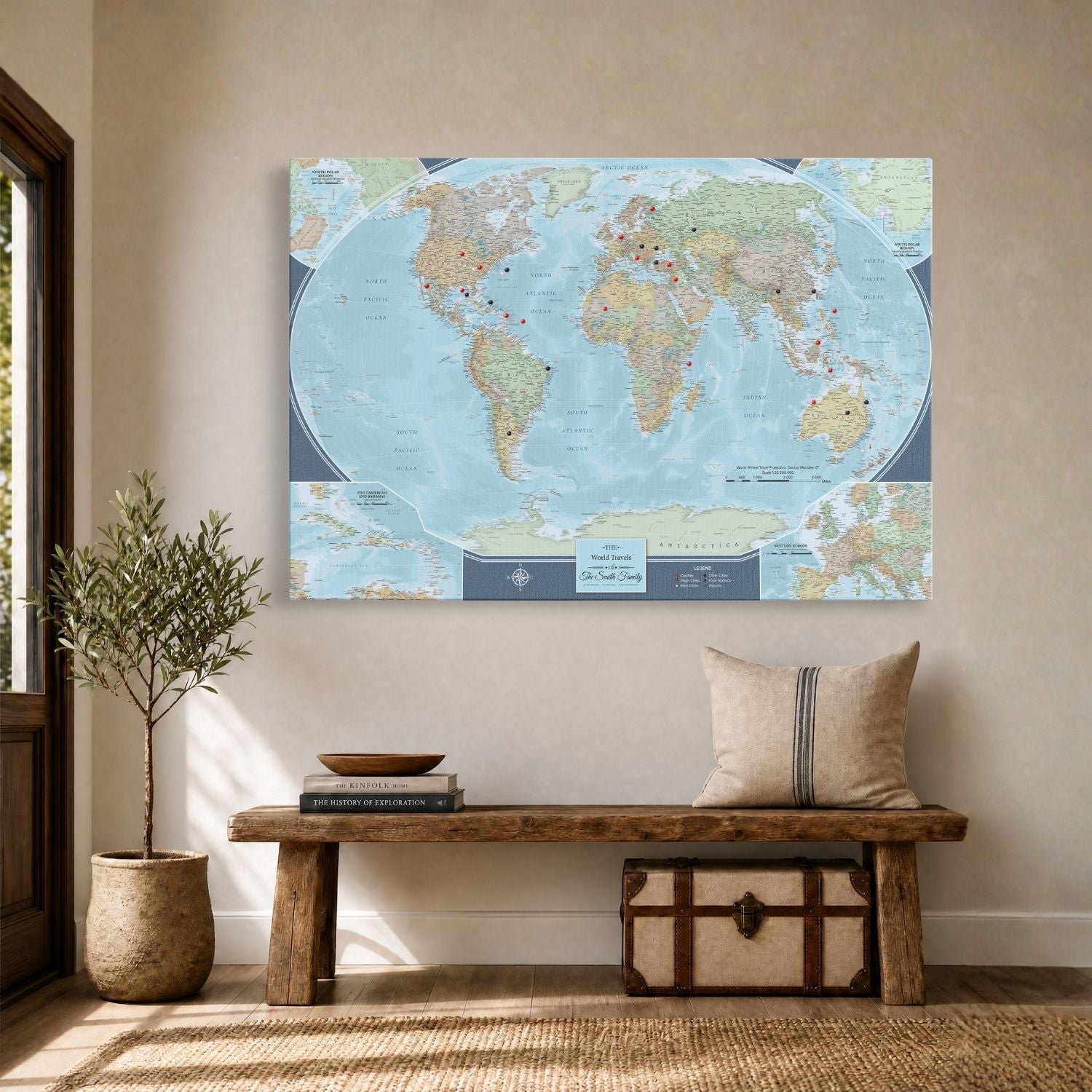 Gallery Wrapped - Signature World Travel Map with pins - Stretched Canvas