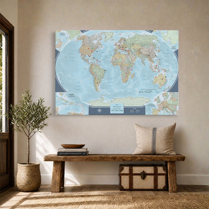 Gallery Wrapped - Signature World Travel Map with pins - Stretched Canvas