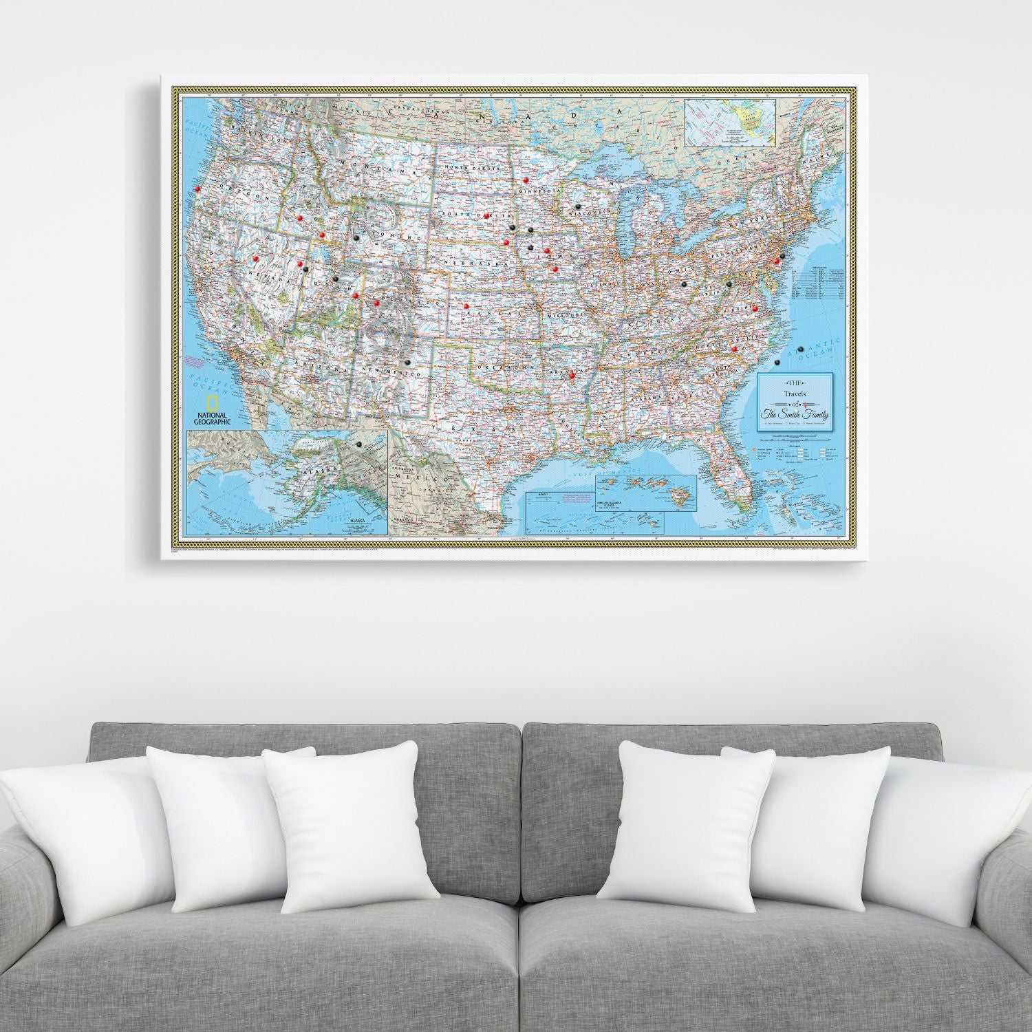 Gallery Wrapped - Classic USA Travel Map with pins