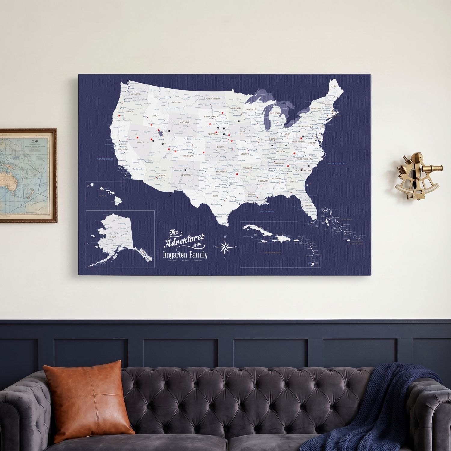 Gallery Wrapped - Navy Explorers USA and Caribbean Travel Map
