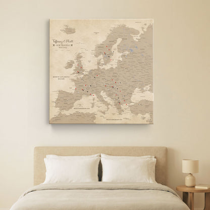 Gallery Wrapped - Vintage Europe Travel Map with Pins - Square Style