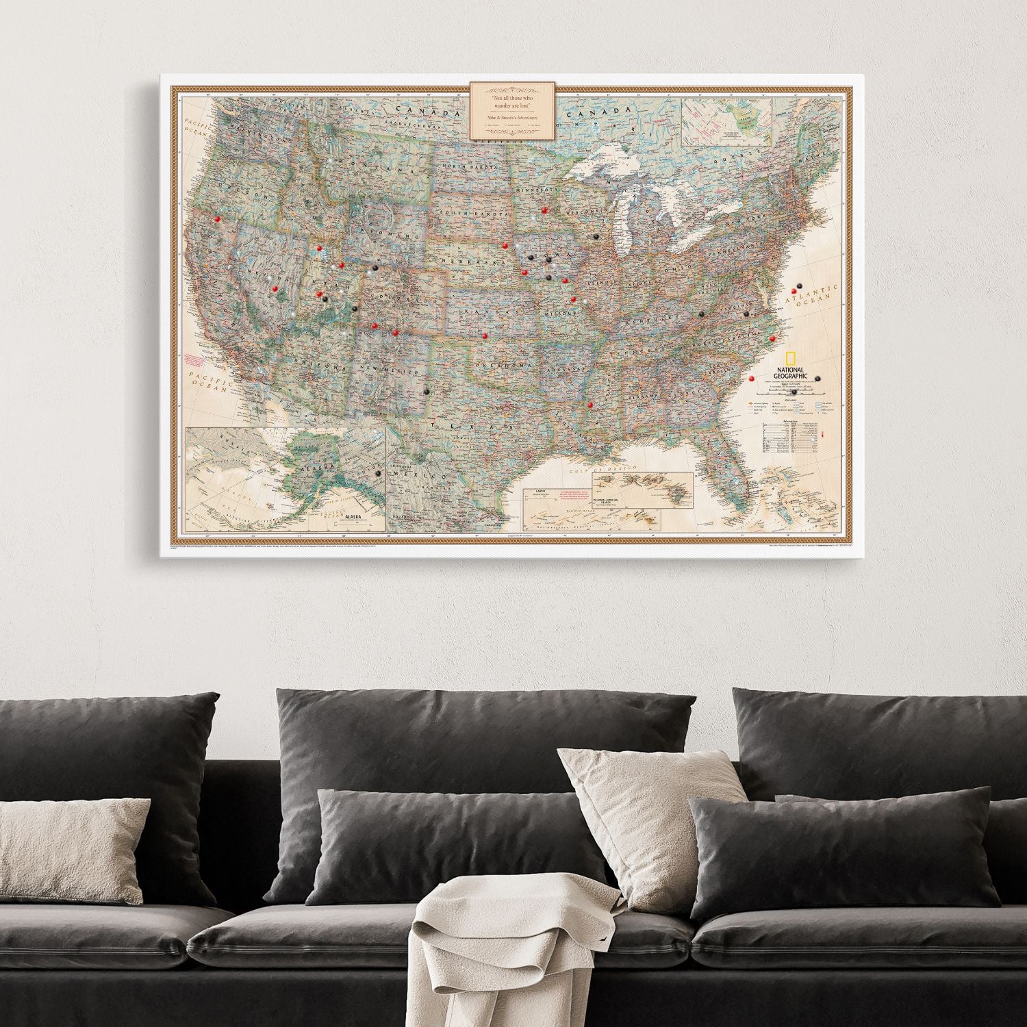Gallery Wrapped - Executive USA Travel Map with pins