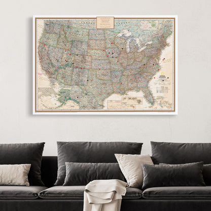 Gallery Wrapped - Executive USA Travel Map with pins