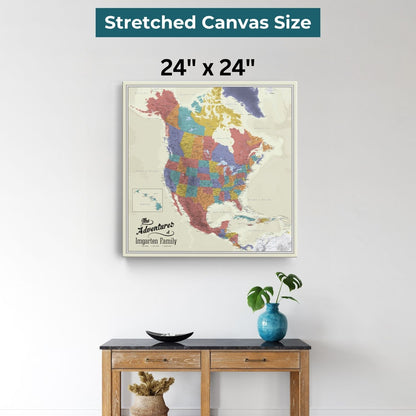 Gallery Wrapped - Tan Oceans North America Travel Map with Pins