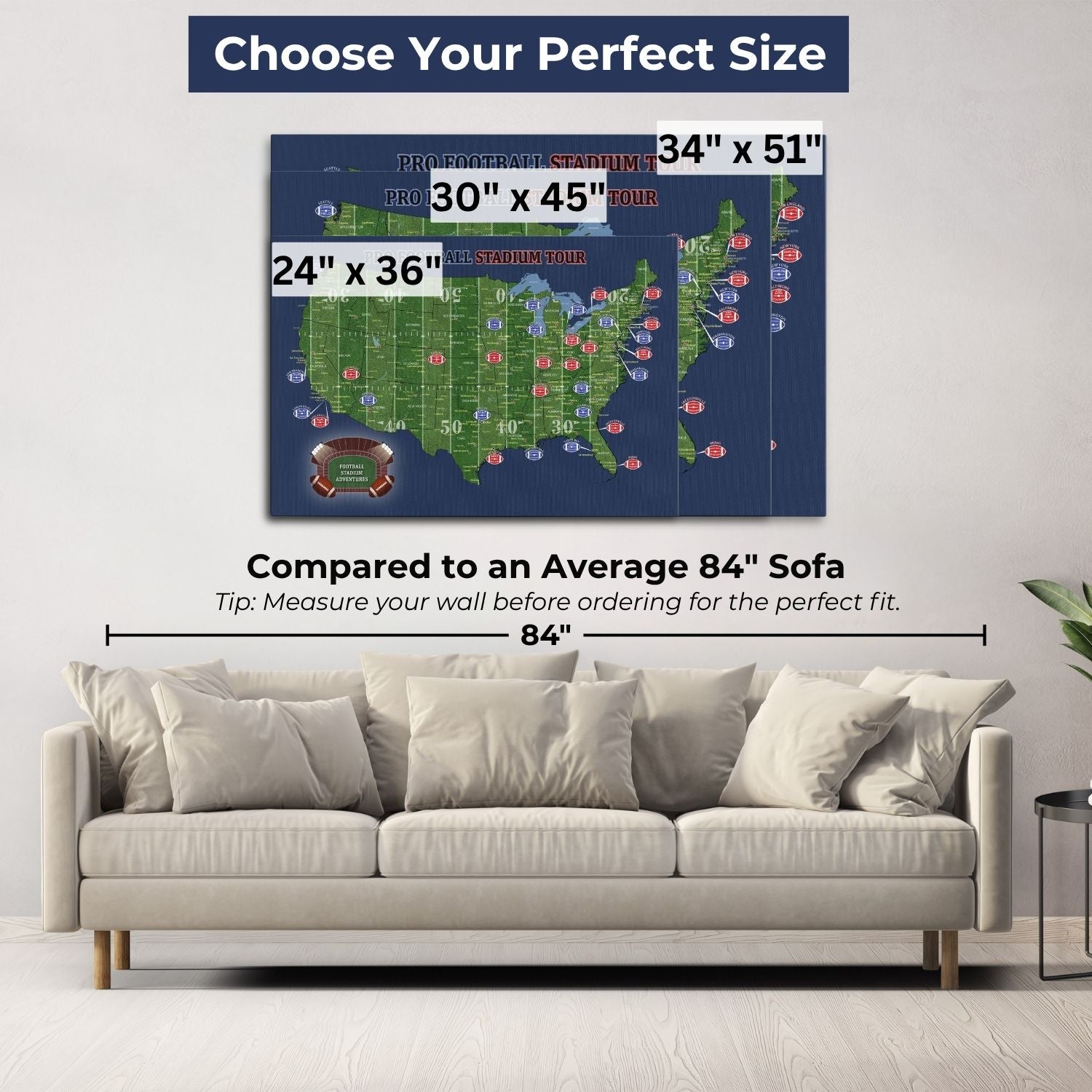 Gallery Wrapped - Football Stadium Map with Pins
