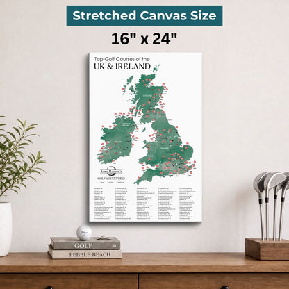 Gallery Wrapped - The UK and Ireland Golf Courses Travel Map with Pins