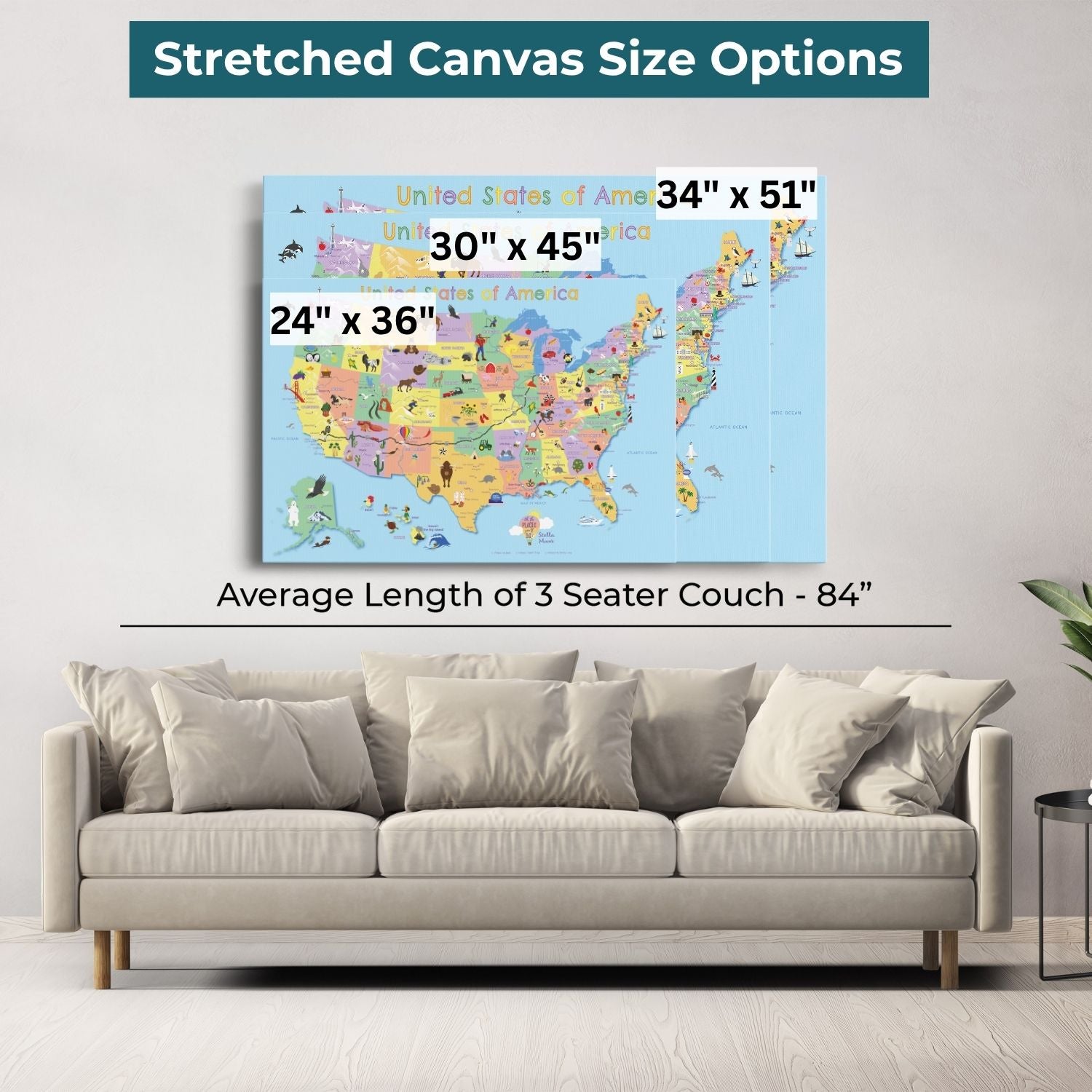 Gallery Wrapped - Kids USA Travel Map with pins