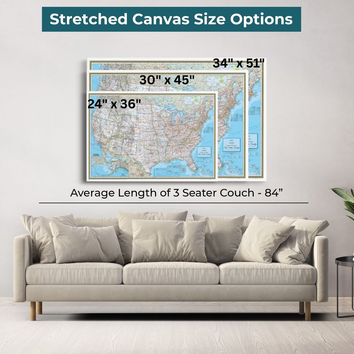 Gallery Wrapped - Classic USA Travel Map with pins