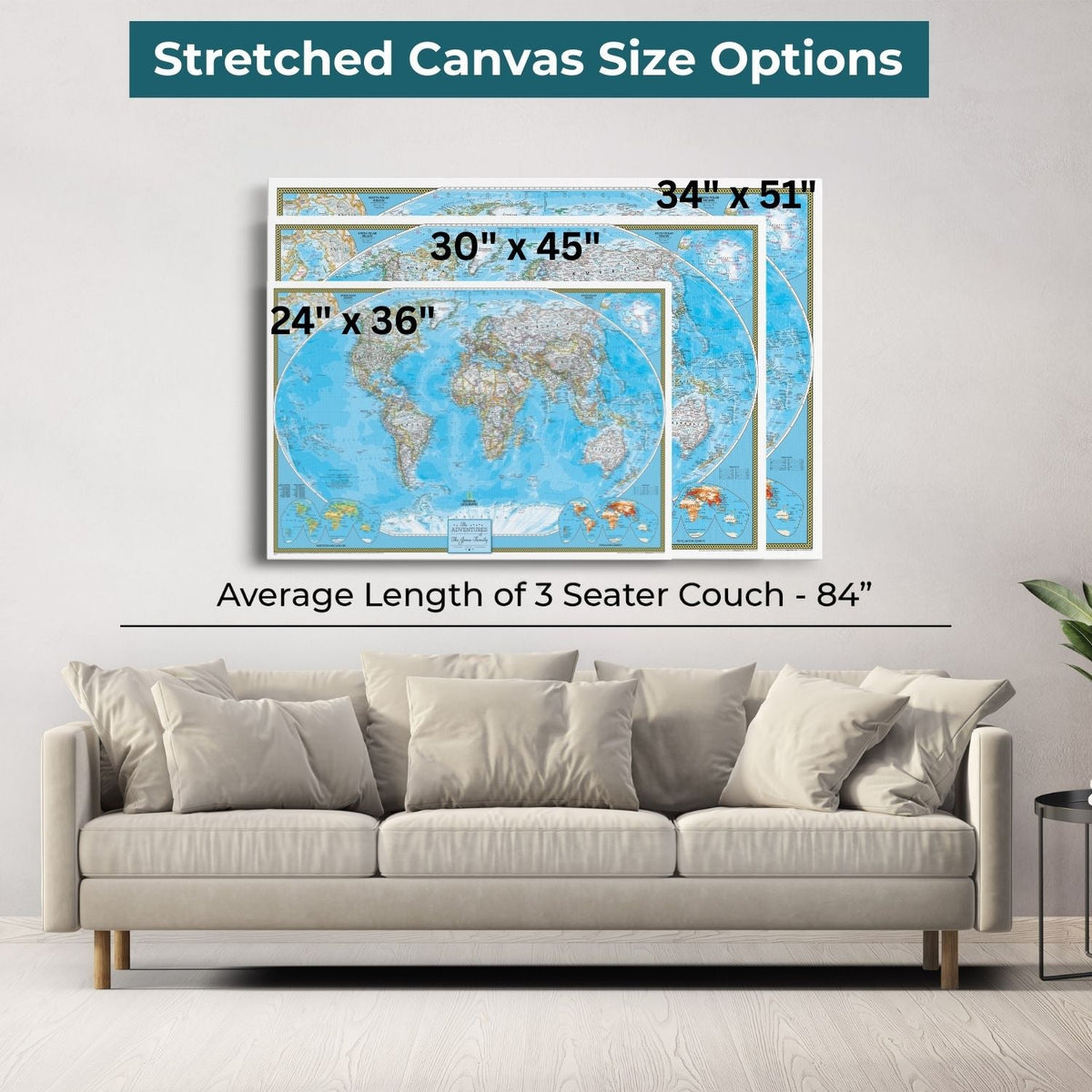 Classic World Travel Map | Gallery Wrap Print | Push Pin Travel Maps