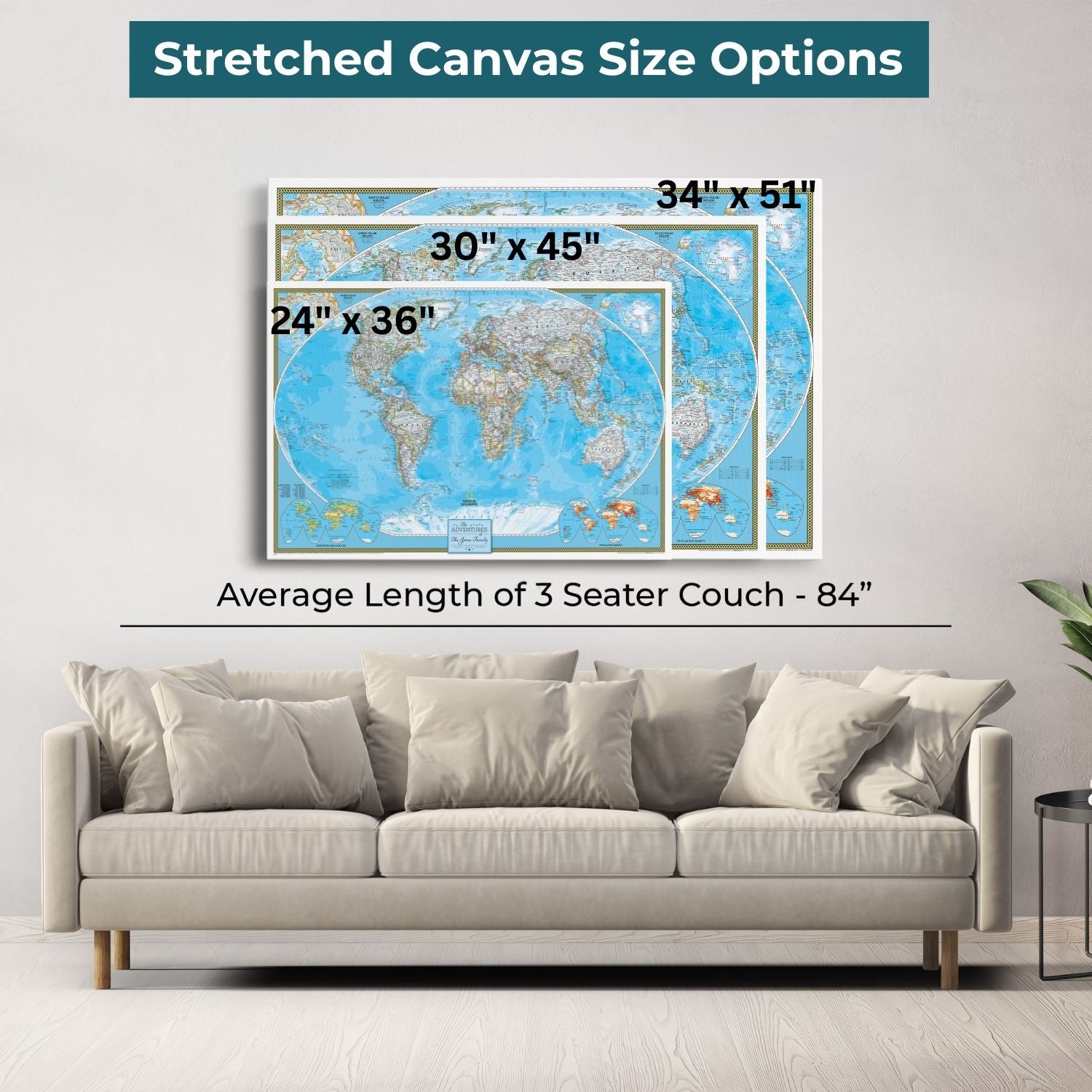 Gallery Wrapped - Classic World Travel Map with pins