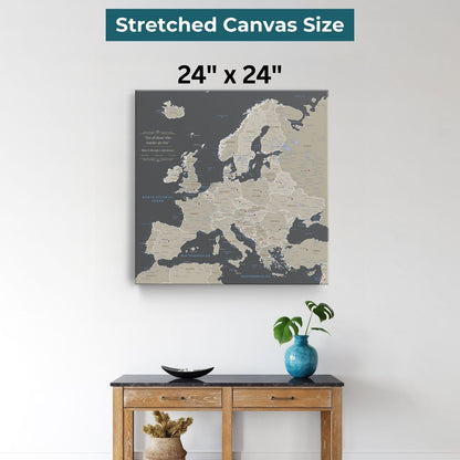 Gallery Wrapped - Earth Toned Europe Travel Map with Pins - Square Style