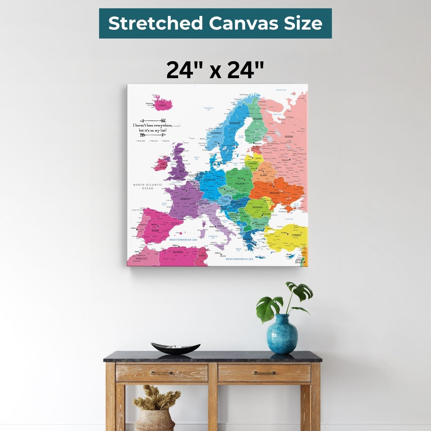 Gallery Wrapped - Colorful Europe Travel Map with Pins - Square
