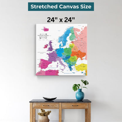 Gallery Wrapped - Colorful Europe Travel Map with Pins - Square