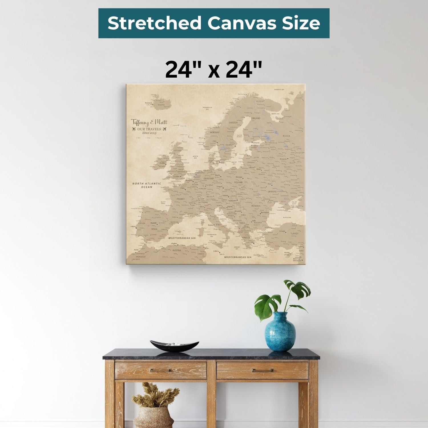 Gallery Wrapped - Vintage Europe Travel Map with Pins - Square Style