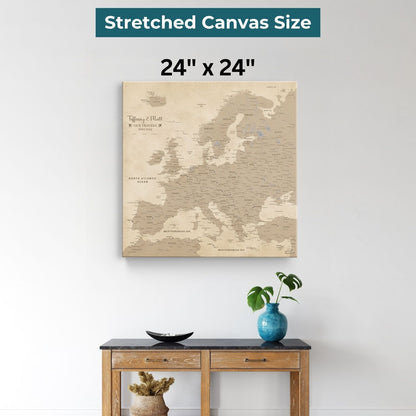 Gallery Wrapped - Vintage Europe Travel Map with Pins - Square Style