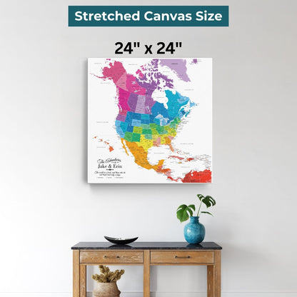 Gallery Wrapped - Colorful North America Travel Map with pins