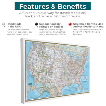 Gallery Wrapped - Classic USA Travel Map with pins