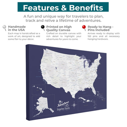 Gallery Wrapped - Navy Explorers USA and Caribbean Travel Map