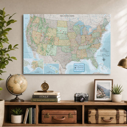 Gallery Wrapped - Signature USA Travel Map with pins - Stretched Canvas